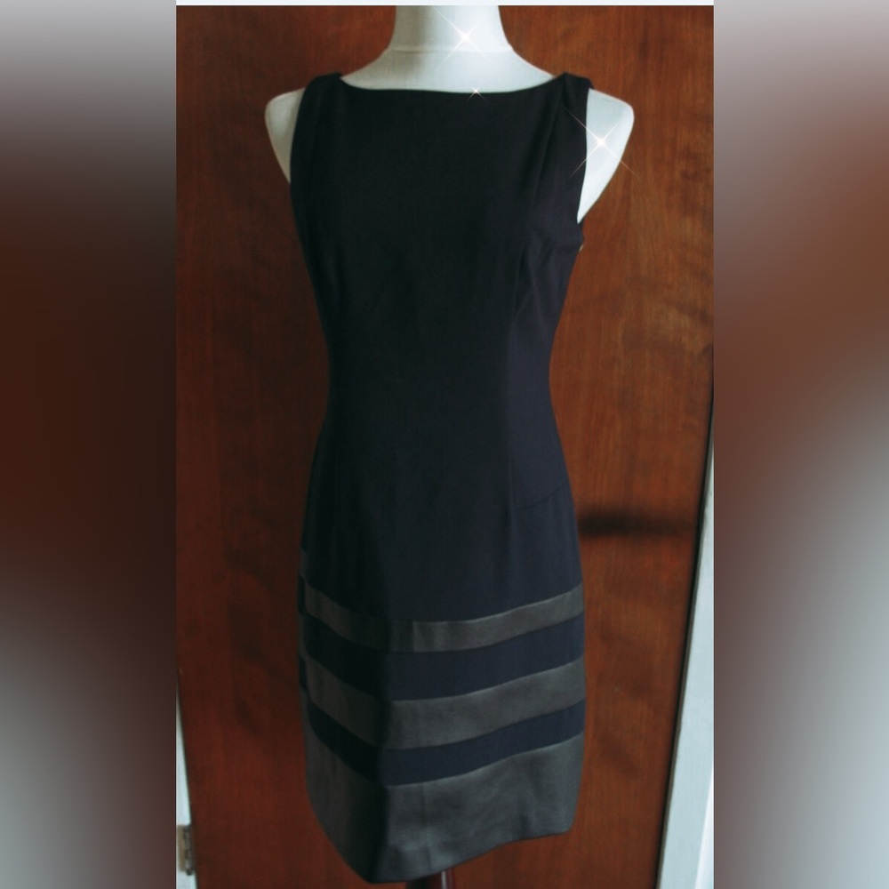 Lauren Little Black Sleeveless Dress with Faux Leather Trim. Size 6